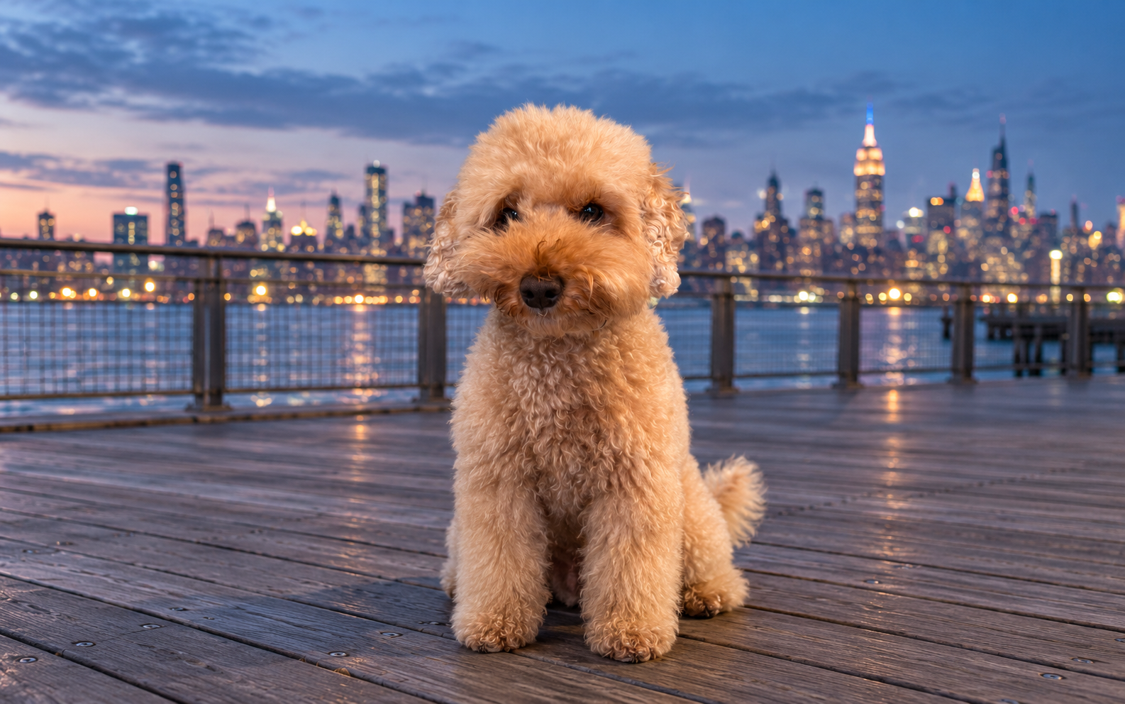 Otto sitting at the Williamsburg waterfront in his wallpaper demo
